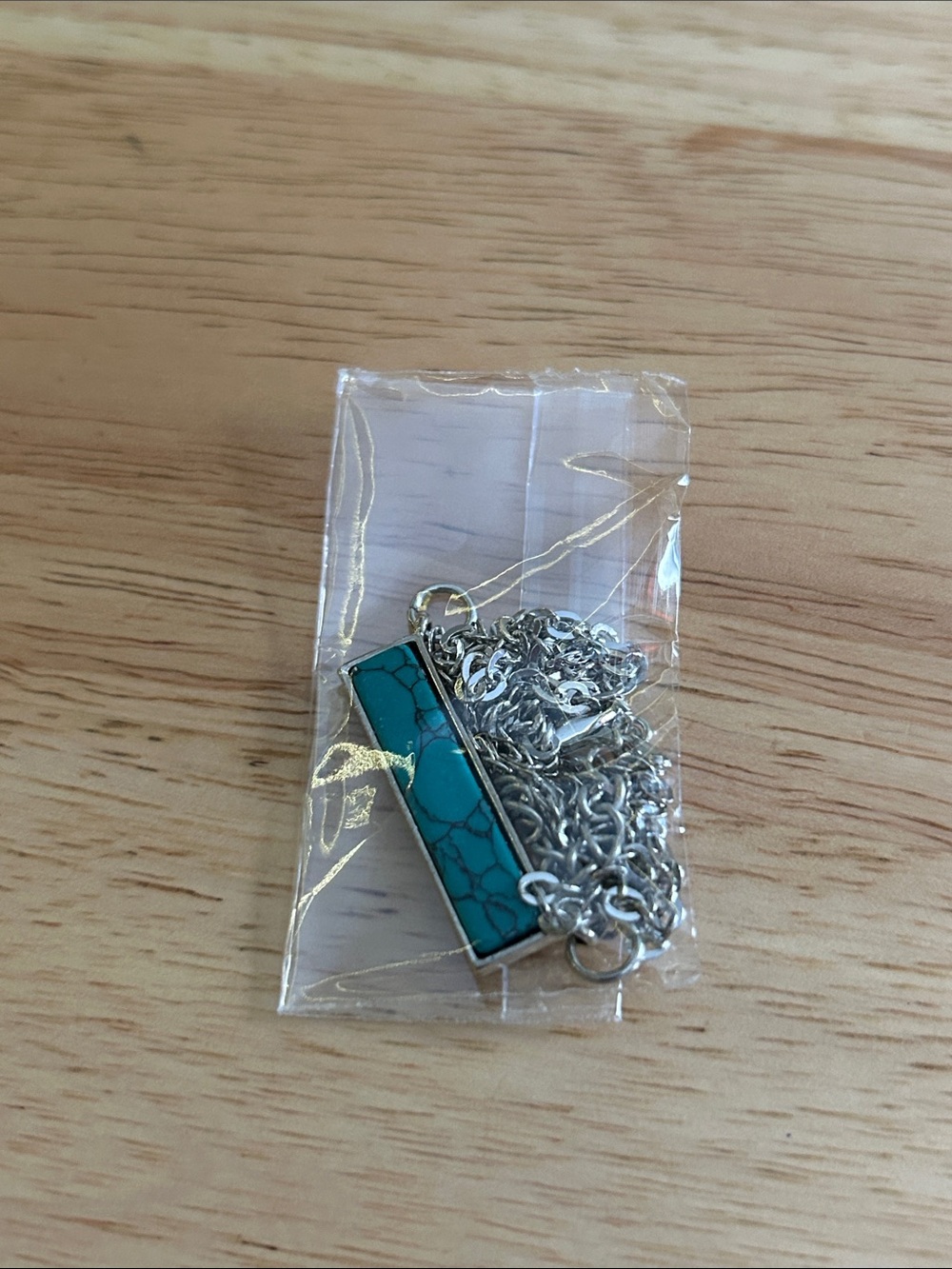 Turquoise Bar Pendant Necklace - Silver Chain